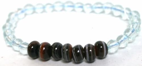 Mini Medicine Dzi Bracelet with 6mm Facet Blue Obsidian Beads