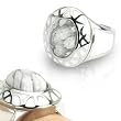 Stainless Steel White Murano Glass Cast Multi-Flower Glass Center Ring