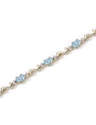 14K Yellow Gold Oval Aquamarine and Diamond Bracelet