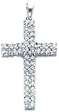 14K White Gold Diamond Cross Pendant Charm Jewelry