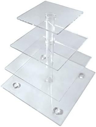 Cupcake Stand - 4-tier Square Clear Acrylic Cake and Dessert Tower