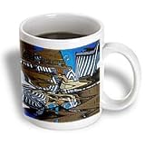 Jos Fauxtographee Mod Abstract - A Blue and Shite Building Twisted, Manipulated and Layered with Brown Squiggly Patterns - Mugs