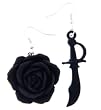 BLACK PVD COATED DAGGER AND ROSE EARRINGS