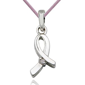 Buy SS Platinum Plated Genuine Diamond Accent Ribbon Charm Pendant on 18 Pink Thread by Aesthetic Jewels