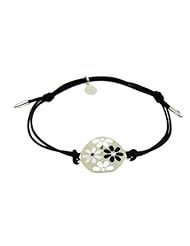 Sterling Silver 925 Round Center Featuring Black and White Enamel Flower Acce...