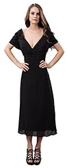 V-neck Chiffon Short Sleeves Tea Length Empire   Waistline Evening Dress 