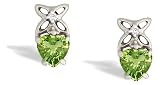 14K White Gold Genuine Heart Peridot and Diamond Earrings
