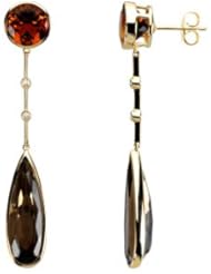 Pair .04 Ct Tw/09.00X09.00 Mm, 14K Yellow Gold Genuine Smoky Quartz,Madeira Citrine & Diamond Earrings