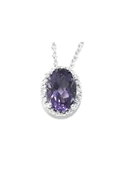 1.5 Carat Alexandrite Oval Diamond Pendant .925 Sterling Silver Rhodium Finish White Gold Quality