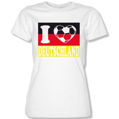 R1 – DEUTSCHLAND MOTIV 6 Damen T-Shirt Weiss / Schwarz-Rot-Gelb Gr. S