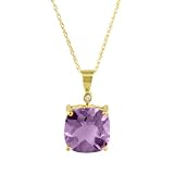 10k Yellow Gold Cushion Cut Pink Quartz and Diamond Pendant, 18