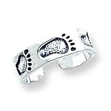 Sterling Silver Antiqued Feet Toe Ring