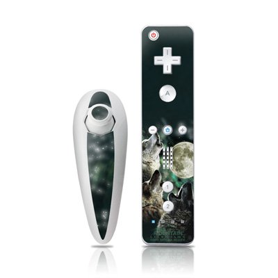 Three Wolf Moon Design Nintendo Wii Nunchuk + Remote Controller Protector Skin Decal Sticker