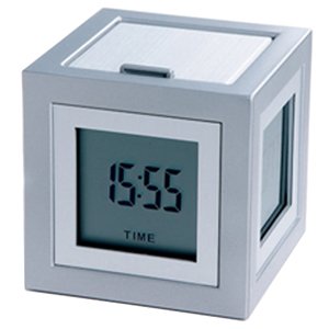 Lexon Cubissimo Alarm Clock Silver