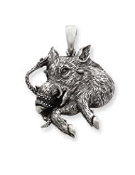 Sterling Silver Antiqued Boar w/Snake Pendant QC4112"