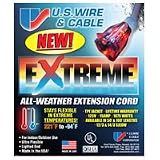 US Wire 99100 12/3 100-Foot SJEOW TPE Cold Weather Extension Cord Blue with Lighted Plug