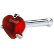 18 Gauge Red Heart Cubic Zirconia Nose Bone