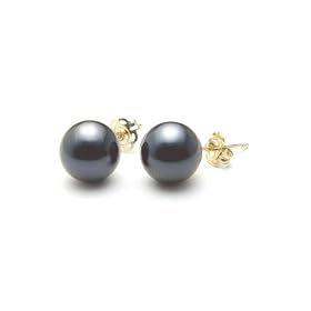 AAA Quality Round 6-6.5mm Akoya SaltWater cultured Black Pearl Earrings with... by 