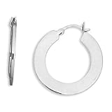 Rhodium Plated Flat 5x28mm Polished Click Hoop Earrings