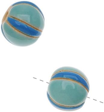 Golem Studio Glazed Ceramic Round Beads Blue Tones Elegant Stripe 14mm (2)