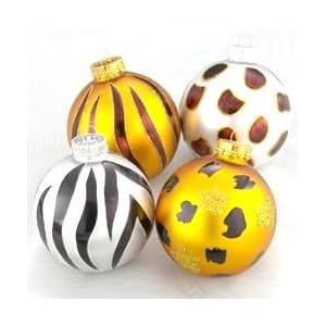 Christmas Ornaments Animal Print Balls Box of 4