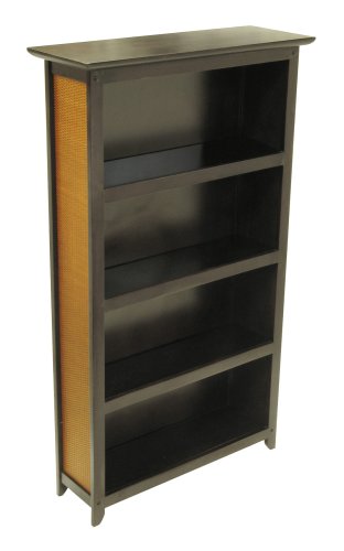 Winsome Wood 4-Tier Media Shelf with Woven Rattan, Large