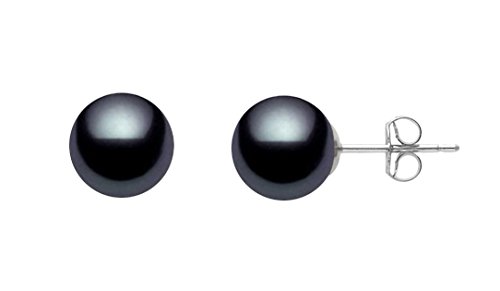 14k Gold AA+ Quality Japanese Dark Black Akoya Cultured Pearl Stud Earrings