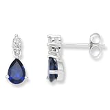 Sapphire Earrings, 9ct White Gold, Diamond and Created Sapphire Drops, 0.08 carat Diamond Weight, by Miore, UNI007E2W