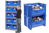 Gray 42x15x84 Steel Boltless Shelving With 10 Hopper Bins Blue