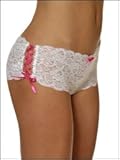 Crotchless Cutie Bootie Short Plus Panty, ONE SIZE PLUS, WHITE/PINK