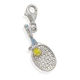 Sterling Silver Rhodium Plated Tennis Racket Charm with Lobster Clasp