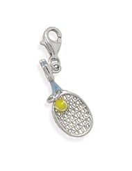 Sterling Silver Rhodium Plated Tennis Racket Charm with Lobster Clasp