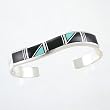 Navajo Inlaid Cuff Bracelet in Black Onyx, Opal and Sterling Silver, #8244