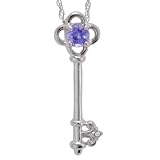 10K White Gold Tanzanite and Diamond Key Pendant, 16"
