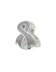 Zable (tm) Sterling Silver Awareness Ribbon Grey Pandora Compatible Bead / Charm