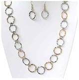 Long Two Tone Hoop Link Necklace and Earrings Set Fashion Jewelry