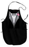 Tuxedo with Pink Flower Carnation Novelty Full Length Tux Apron - Black