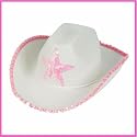 White Felt Cowgirl Cowboy Hat With Pink Star