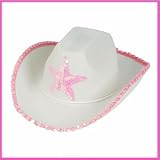 White Felt Cowgirl Cowboy Hat With Pink Star