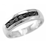 Mens Fancy-Black Diamond Wedding Ring/Band 14k White Gold