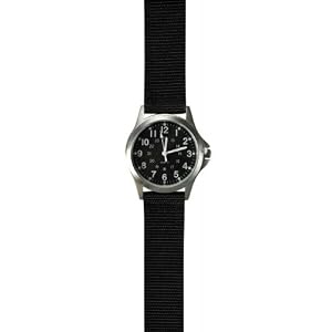 Field Watch, 24 Hour Dial, Black Nylon Strap, Black Face