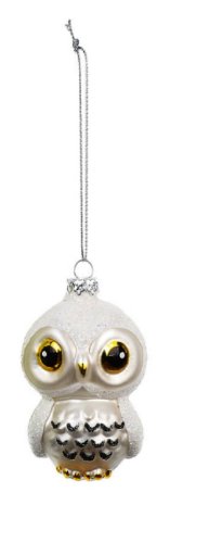 Creative Co-op Blown Glass Owl Ornament, Choice of Color (white)
