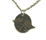 Super Fun Vintage Look Aves Designs Handmade Antique Gold Tone Love Birds on Branch Pendant on 18