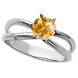 Infinity Solitaire Engagement Platinum Ring with Fancy Orange-Yellow Diamond