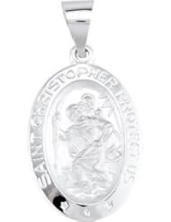 Hollow Oval St. Saint Christopher Medal Pendant 14K Gold White R41617