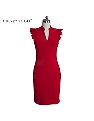 Sexy V-neck Sleeveless Cotton/Denim/Polyester Lace Spring Summer Knee Length General Print Club Dress 