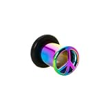 2 Gauge Rainbow Anodized Titanium Single Flare Peace Plug