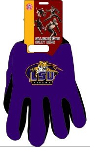 Lsu Tigers Two Tone Gloves Heavyweight Cotton Twill With Rubber Grips On The Palms