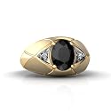 14K Yellow Gold Genuine Oval Black Onyx and Diamond Men's Ring