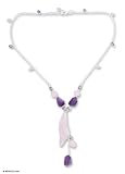 Rose quartz and amethyst necklace, 'Rosebud' 0.4 W 17.7 L